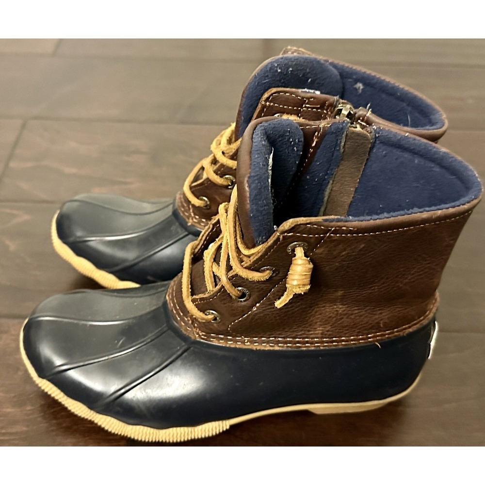 Sperry Womens Saltwater Duck Boots Navy Brown Leather STS91175 Size 6